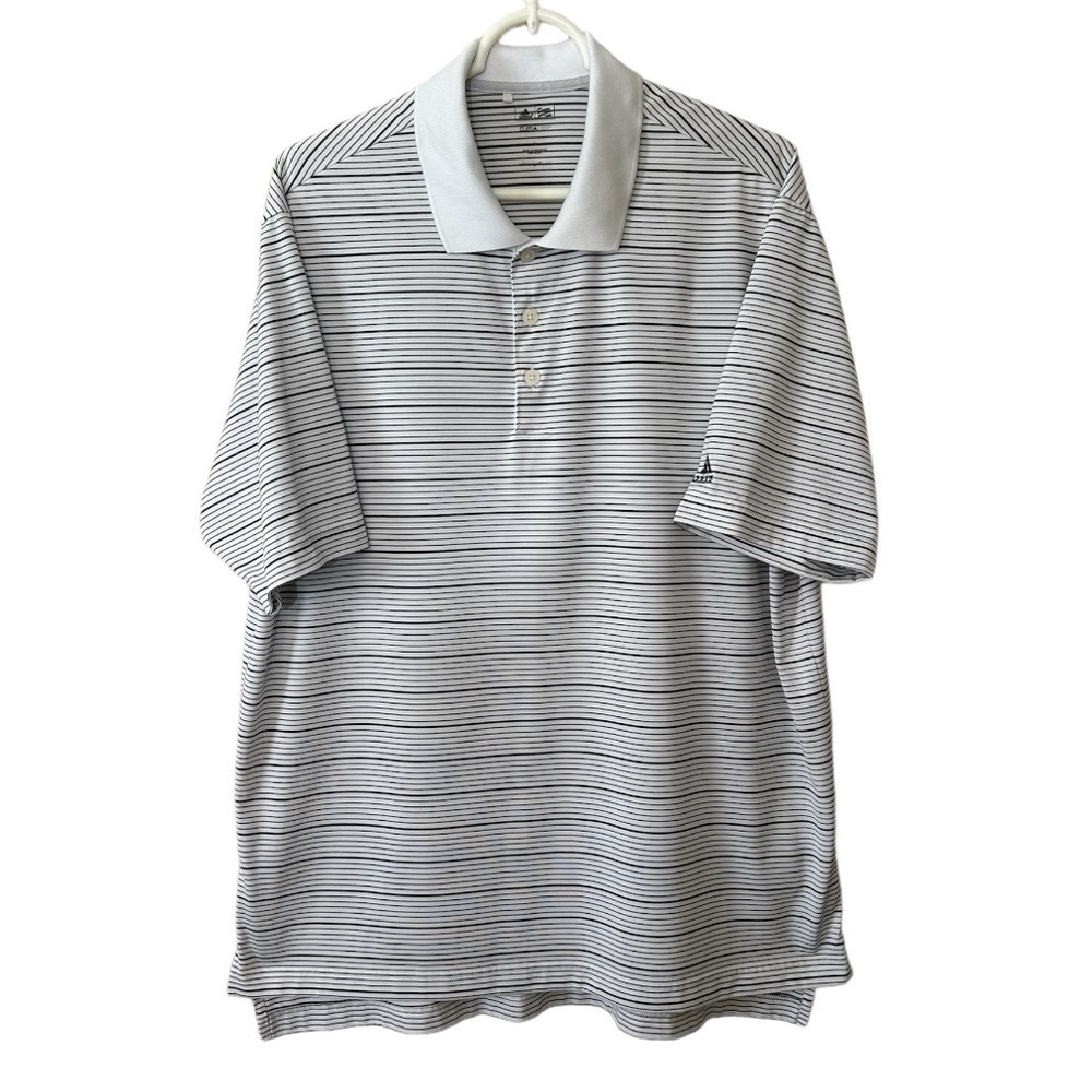 Adidas ClimaLite Blue White Stripe Golf Polo Shirt Short Sleeves